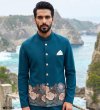 Rama Blue Outluk Wedding Vol 67 Soft Silk Modi Jacket Kurta Pajama W6705